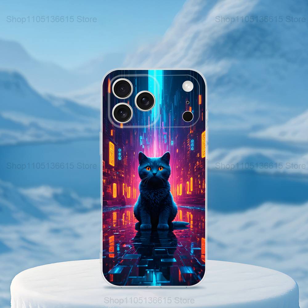 Phantasy Cat Painting Art Phone Case For iPhone 16,15,14,13,12,11,17 Pro,Max,Plus,X,XS,XR,SE,Mini Transparent Soft Cover