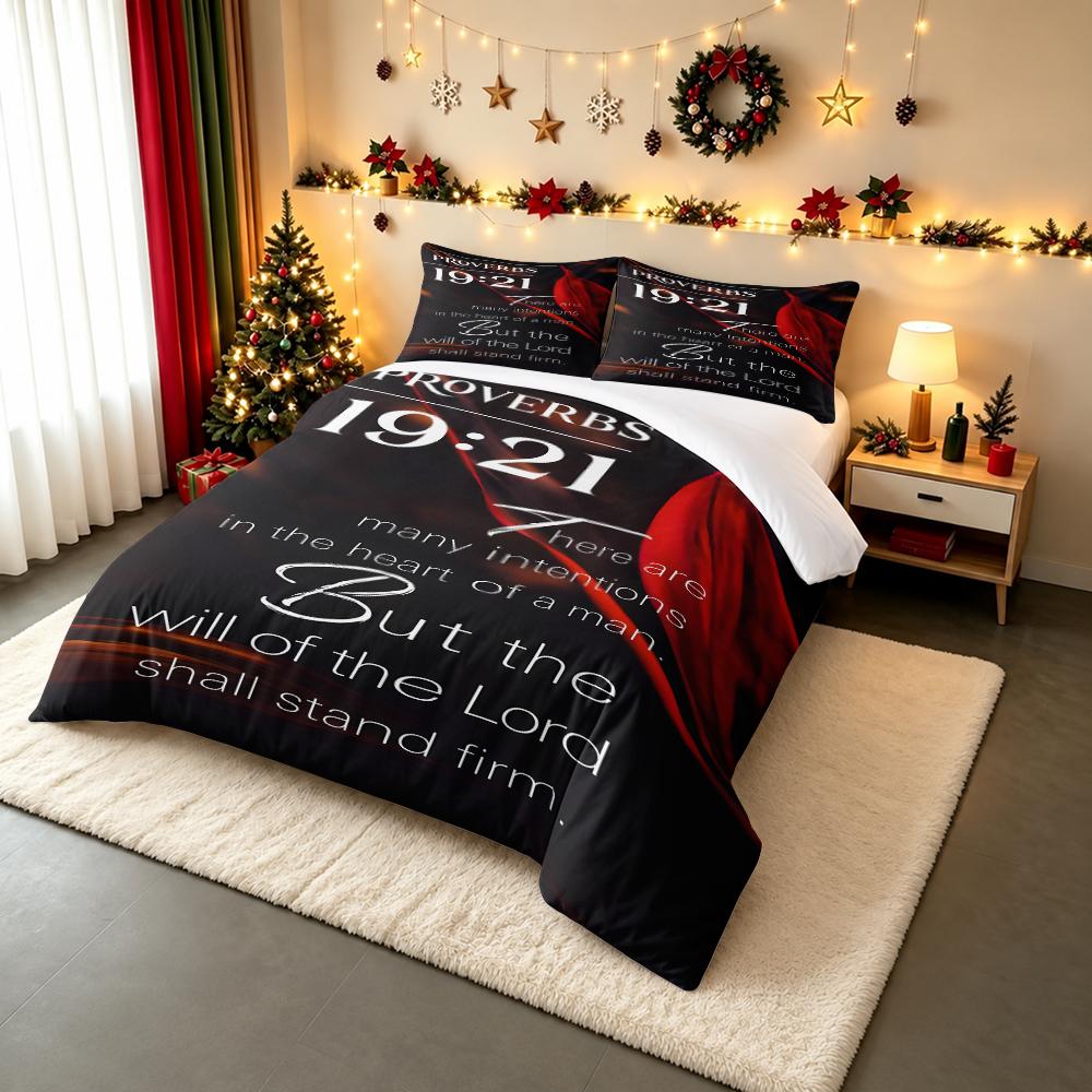 Proverbs 19 21 Bible Verse Bedding set (1 duvet cover, 2 pillowcases, duvet not included), Will of the Lord Scripture Art Print