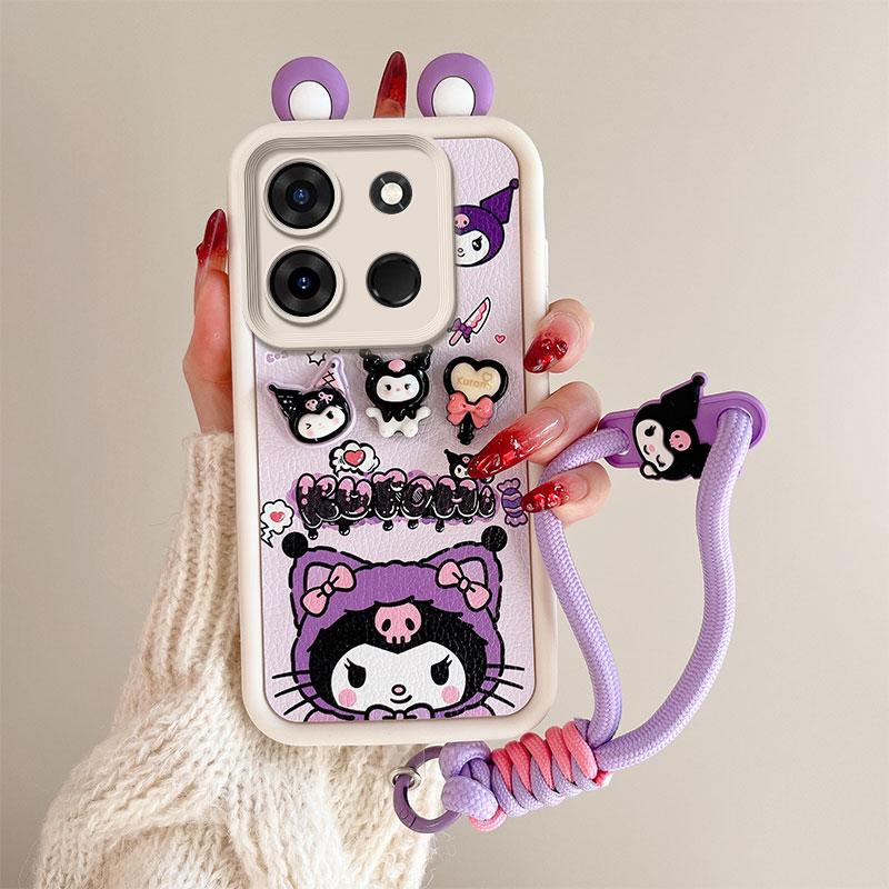 KEYSION Cute Ear 3D Cartoon Case for TECNO Spark Go 2023 Pop 7 Pro with Bracelet Silicone Shockproof Phone Cover for Infinix Smart 7