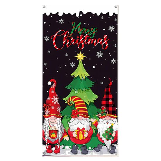 Yousheng Christmas Background Banner Fine Workmanship Santa Claus Print Door Curtains for Home Festive Decoration
