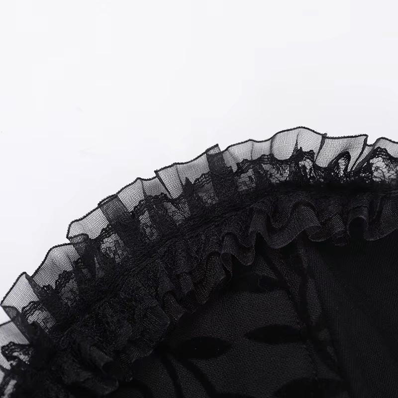 Gothic Goth Dark Lace Patchwork Bandage Strapless Corset Dress Party Gown Fairy Backless Tailed Women