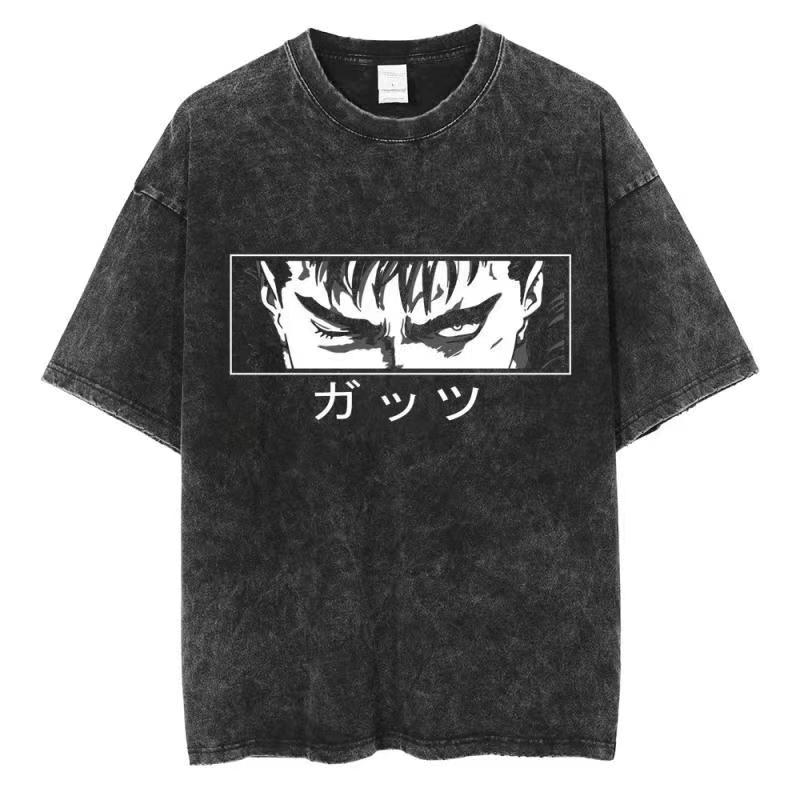 Prané Berserk Bavlna Pánské Vintage Japonské Anime Nadměrná Trička Streetwear Léto Krátký Rukáv Tričko Volné Bavlněné Topy
