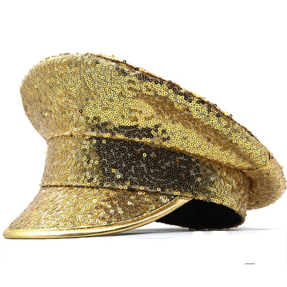 Shiny Embellished Hat PU Leather Captain Cap Casual Style Baseball Cap Carnival Festival