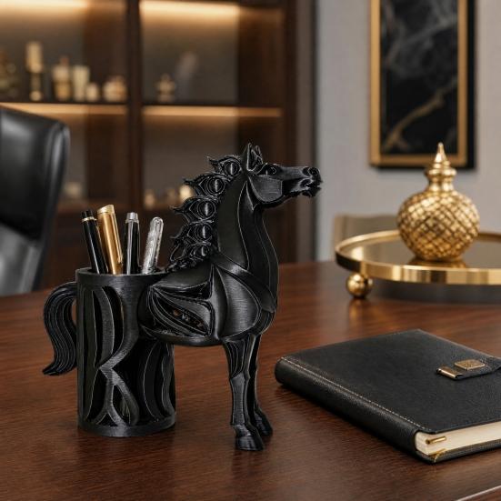 Horse-Shaped Pen Holder, 3D Printed Pencil Cup, Multi-functional Desktop Organizer for Home Office Supplies