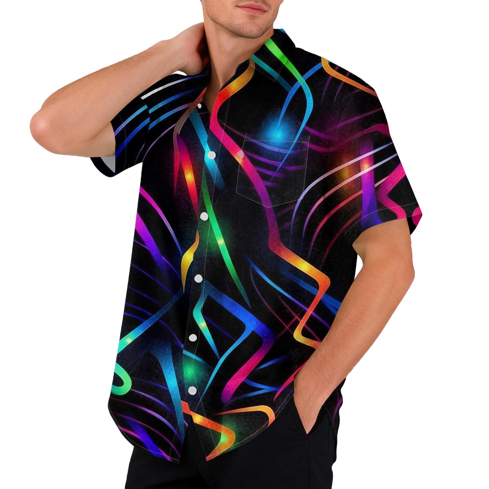 Гавайский принт - мужская повседневная рубашка с коротким рукавом L