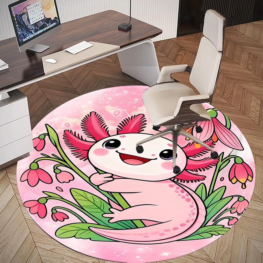 1PC Axolotl Flowers Round Chair mat Area Rug - Non-Slip, Floor Mat for Office, Bedroom, and Indoor Decor -Gift D1127272