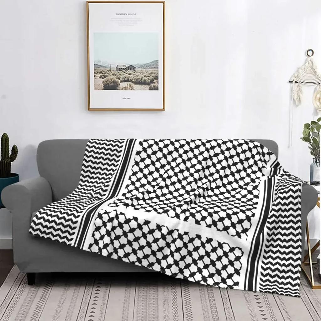 Černá Arabská plyšová deka Keffiyeh Palestina Palestinská Arabština Vlastní přehoz deka pro domácnost 125*100cm Přehoz přes postel
