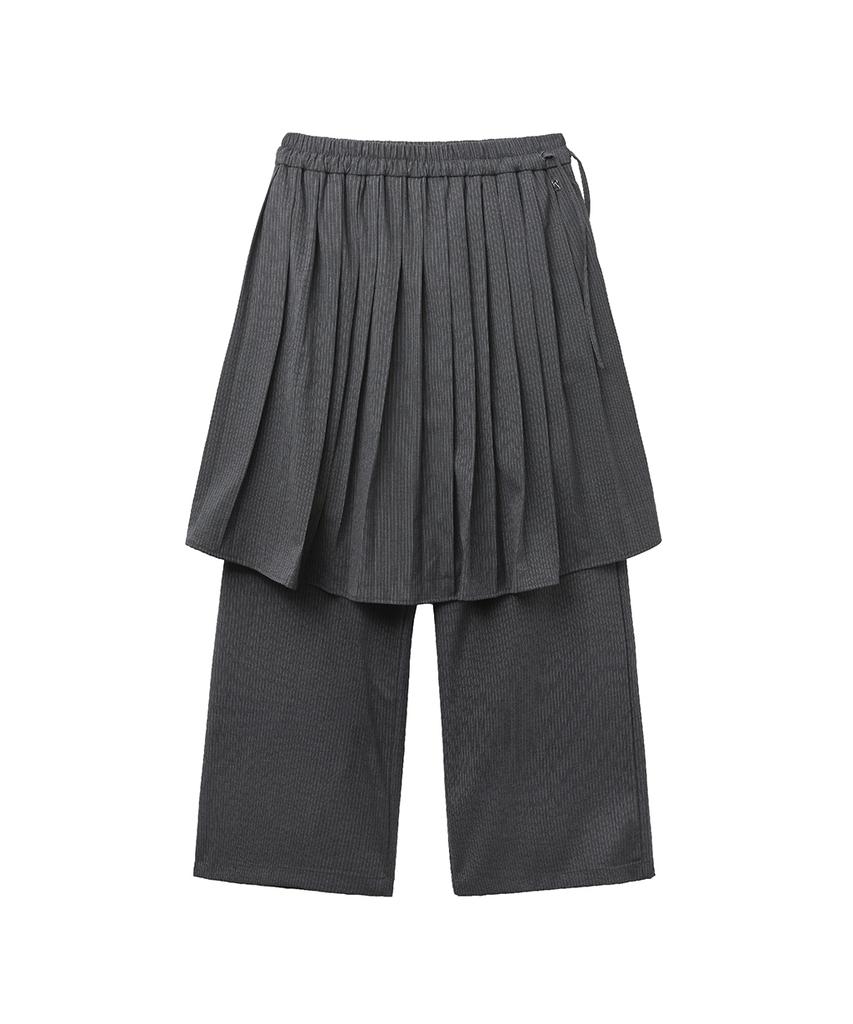 Lense Stripe Pleated Skirt Layered Pants Charcoal