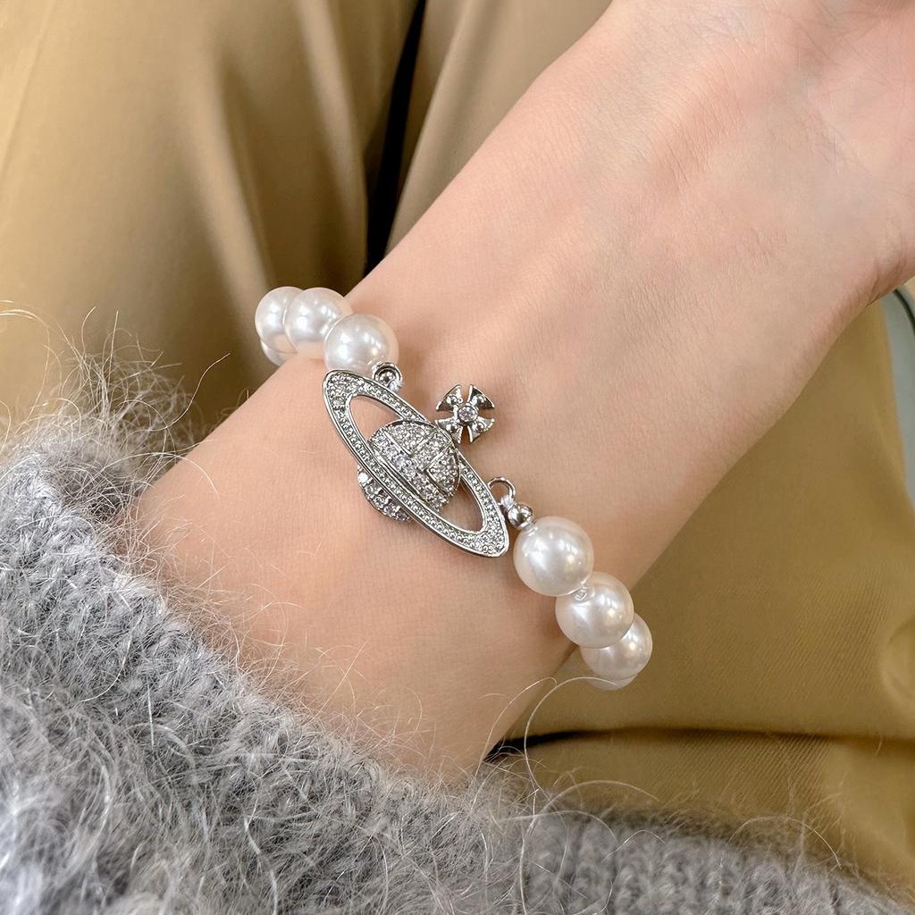 Shijia Perla Imperatrice Vedova Occidentale Bracciale Pianeta Saturno Full Diamond Choker Vivian Gioielli per Mano di Temperamento Lusso Leggero
