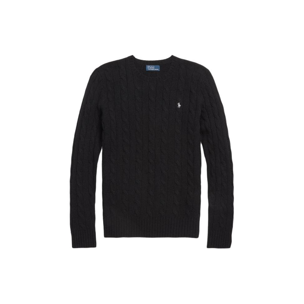 

Polo Ralph Lauren FW23 Однотонный свитер с вышивкой логотипа, кабельной вязки, с круглым вырезом, женский свитер, черный WMPOSWENC020855-001 XS