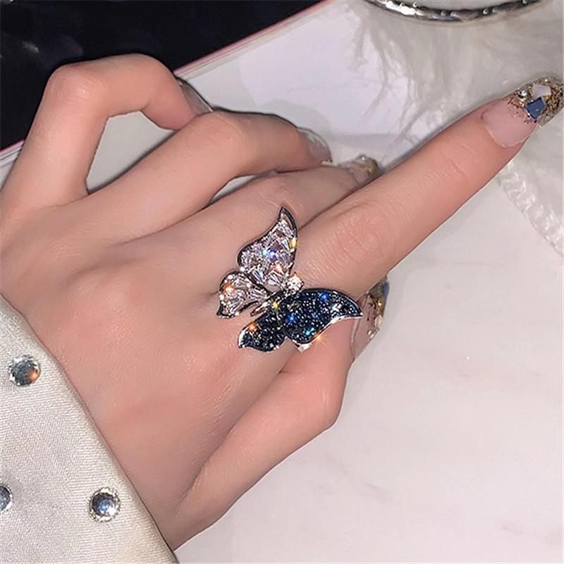 Elegant Niche Micro-Inlaid Zircon Butterfly Ring – Women's Trendy Open Design Index Finger Accessory
