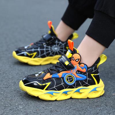 Spider-Man with Lights Boys Shoes 2025 Autumn Children's Sports Shoes Leather Surface Non-slip Lightweight Children's Running Shoes