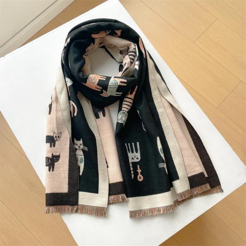 Camellia cashmere scarf women's winter senior sense versatile thickened warm scarf air conditioner shawl