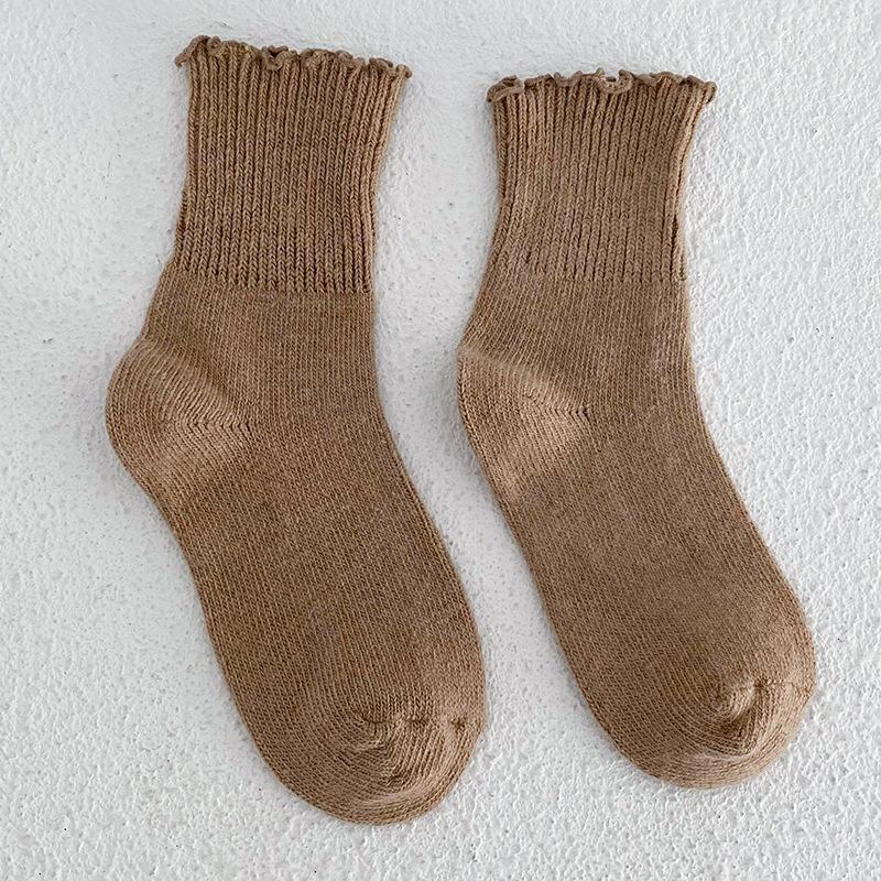 5 Pairs of Women's Autumn/Winter Solid Color Sweet Lace Thick Warm Wool Tube Stockings