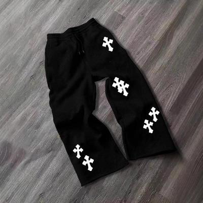 Europäische Retro Trendige Herren Locker Gerade Bein Fleecegefütterte Jogginghose mit Kreuzprint