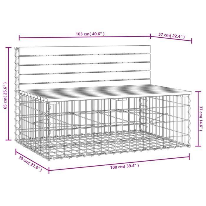 VidaXL Banc de jardin design gabion 103x70x65 cm bois de pin imprégné 834376