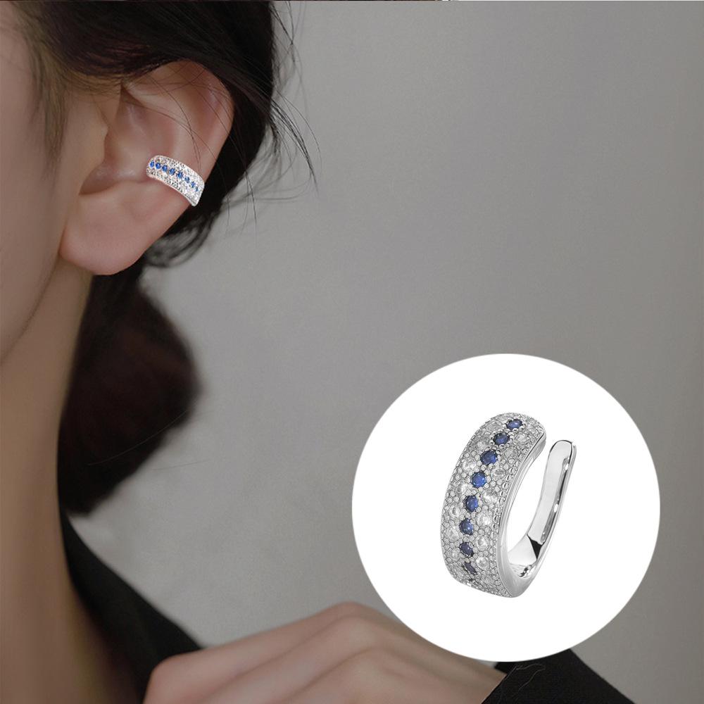 Luxurious Zircon Wave Cross Non-Pierced Ear Clips with Full Diamond Design for Women