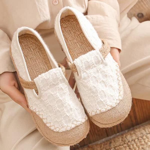 

Flat Black Shoes for Women Female Footwear Soft Flax Slip-on Dress Breathable Summer Linen New Slip on Fabric Flat Black Shoes 40