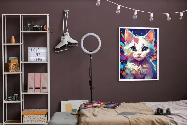 Nowoczesny Plakat Młodzieżowy z Kotem Dekoracja w Białej ramie Pop Art