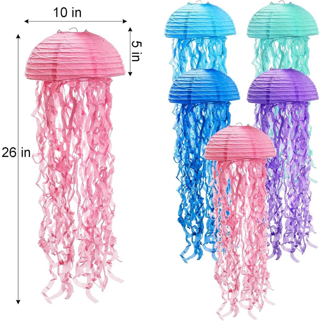 Set of 10 Jelly Fish Paper Lanterns, Pink Purple Blue Green Hanging Lantern, Jelly Fish Mermaid Decor for Party, Under The Sea Mermaid Birthday Party