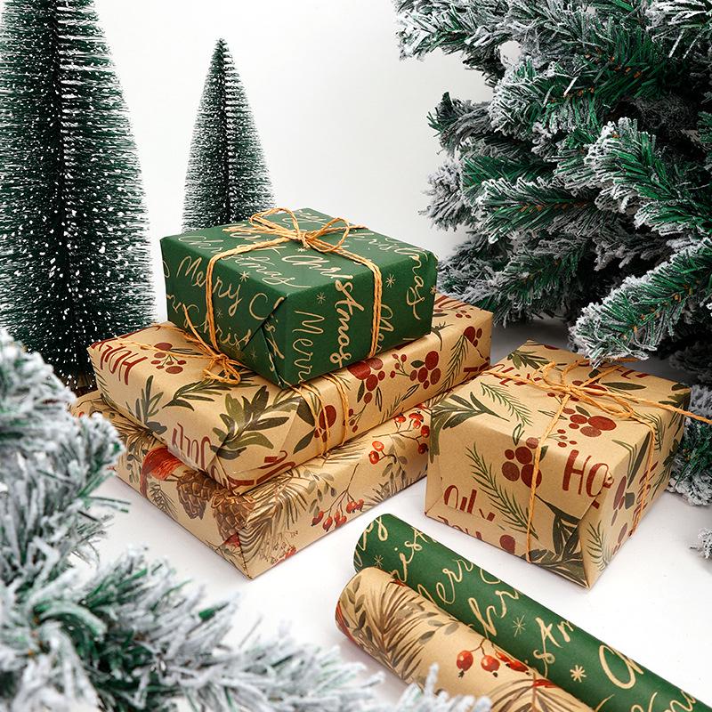 Crease-Free Christmas Gift Wrap Roll with Floral & Bird Designs, Yellow Kraft, 43x300cm