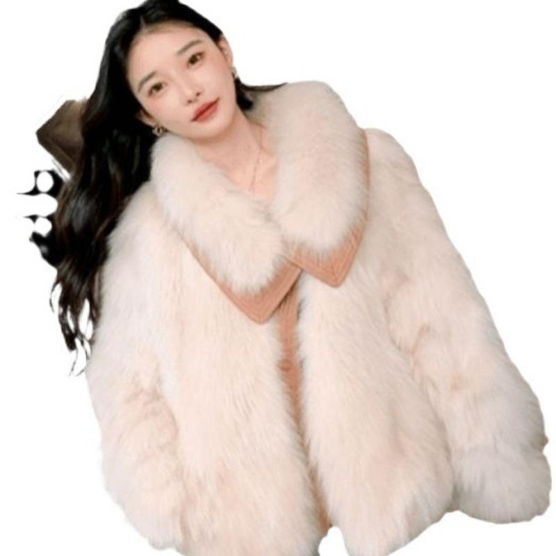 Big Fur Collar Imitation Fur Coat Women's Winter New Plush Thickened Fur Coat Fluffy Light