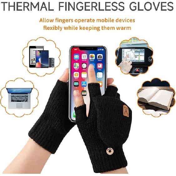 Winter Knitted Fingerless Gloves Warm for Men Women Half Finger Gloves Convertible Mittens Flap Gloves 1