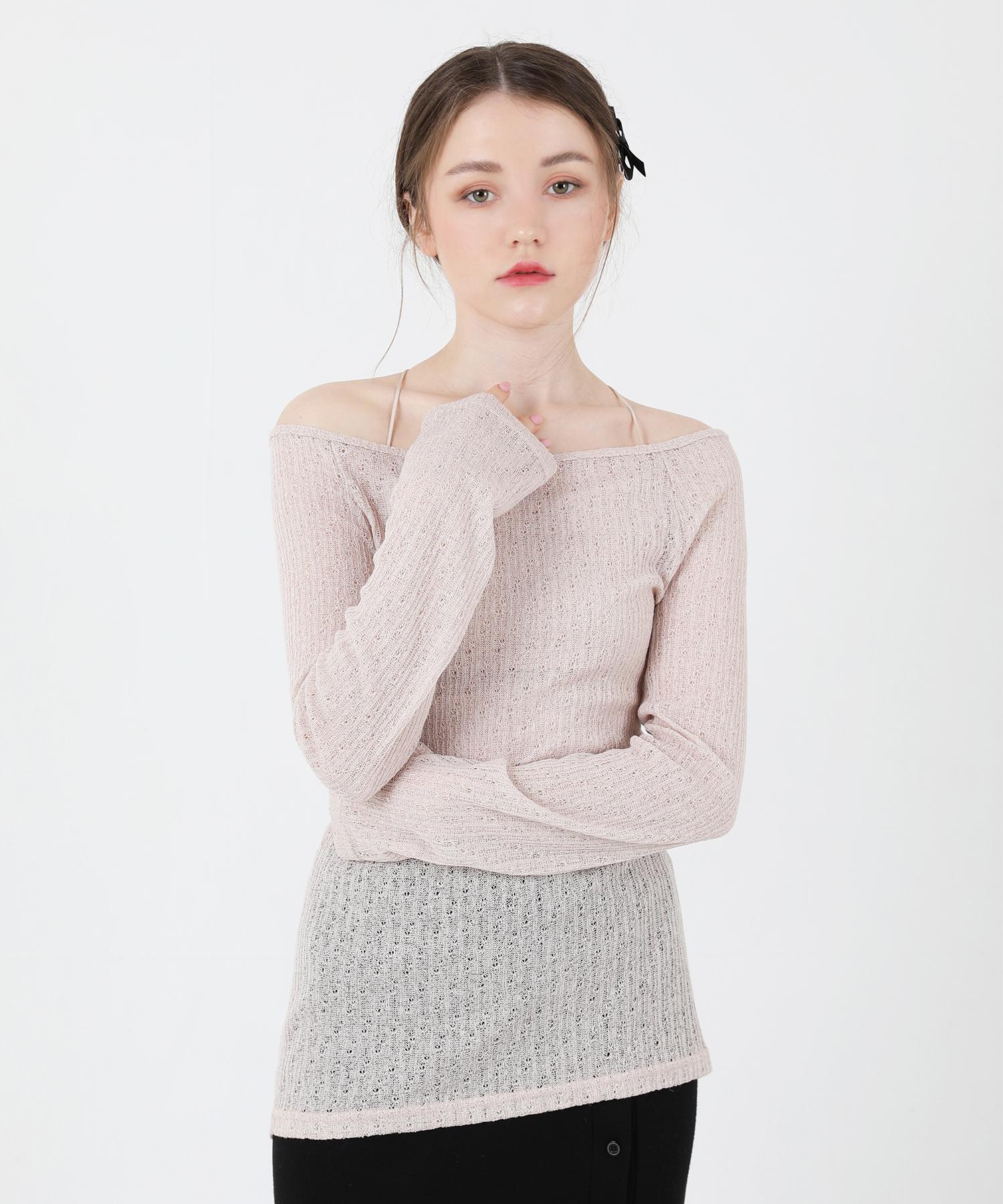 Kathrin See-Through Back Slit Long Sleeve Knit (Beige) Beige