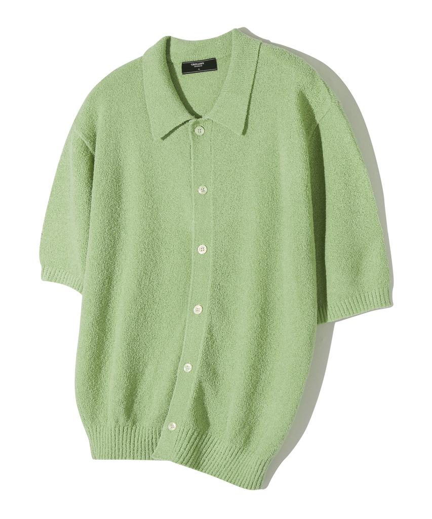 TRILLION Washable Boucle Collar Short Sleeve Knit (Light Green)