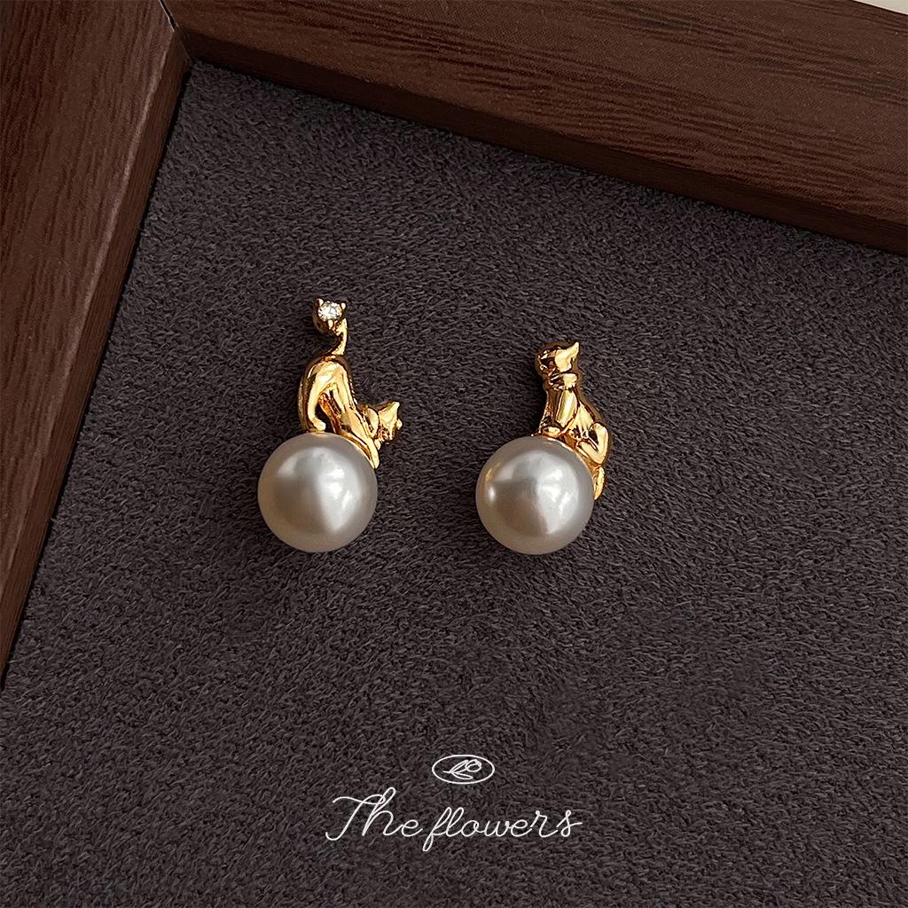 

14K Gold-Plated Asymmetrical Cat Earrings for Women - Designer Animal Niche Jewelry