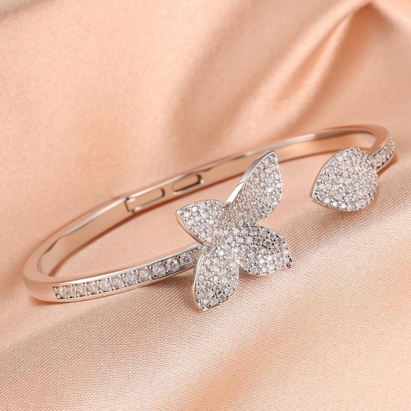 Micro Pave Zircon Adjustable Open Cuff Bracelet Butterfly Clover Star Fine Jewelry Women