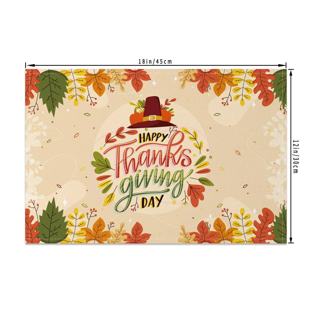 Thanksgiving Placemat Fall Harvest Table Decor Pumpkin Maple Leaf Pattern Printing Seasonal Holiday Dining Mats for Family Party