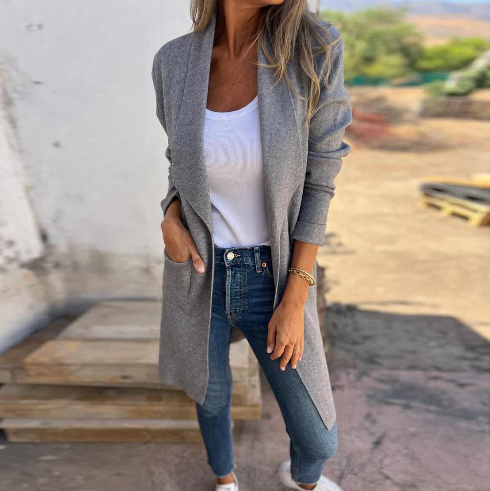 

Длинный рукав женский однотонный топ с капюшоном легкая куртка пальто зима и осень S