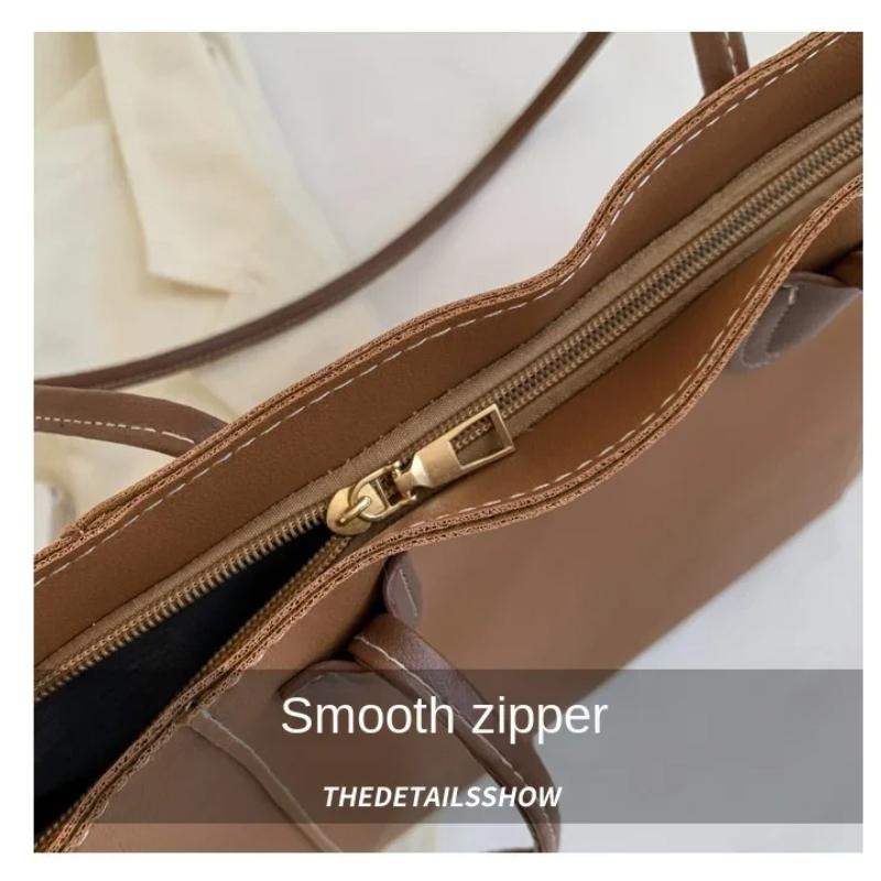 Hot Selling Light Luxury Sewing Thread Pu Zipper Women's Handbag New Fashionable Women's Commuting Shoulder Bag Tote Bag