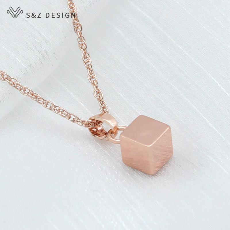 Fashion Simple Rose Gold Color Smooth Cubic Metal Drop Earrings Jewelry Sets For Women Girls Daily Pendant Necklace