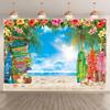 Sommer Hawaii Strand Polyester Fotografie Hintergrund, Tropische Blume Surfbrett Palmenblatt Hintergrund