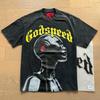 Godspeed retro printing foreign trade beauty tide high street men and women casual trend hip hop apricot old short sleeve T-shirt