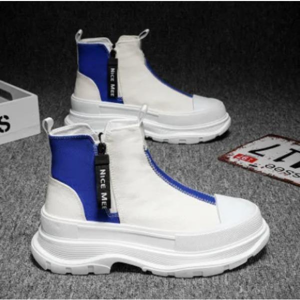 High-top Thick Soled Boots Men's Shoes for Spring Autumn Breathable Casual Chelsea Boots Men's Trend Canvass Side Zipper Sneaker