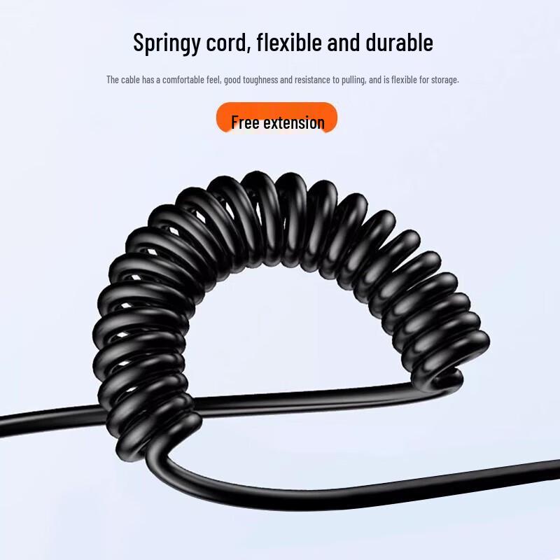 6A Dual Type-C Fast Charging Spring Cable, PD Compatible, for Apple & Huawei Phones, Retractable Design.