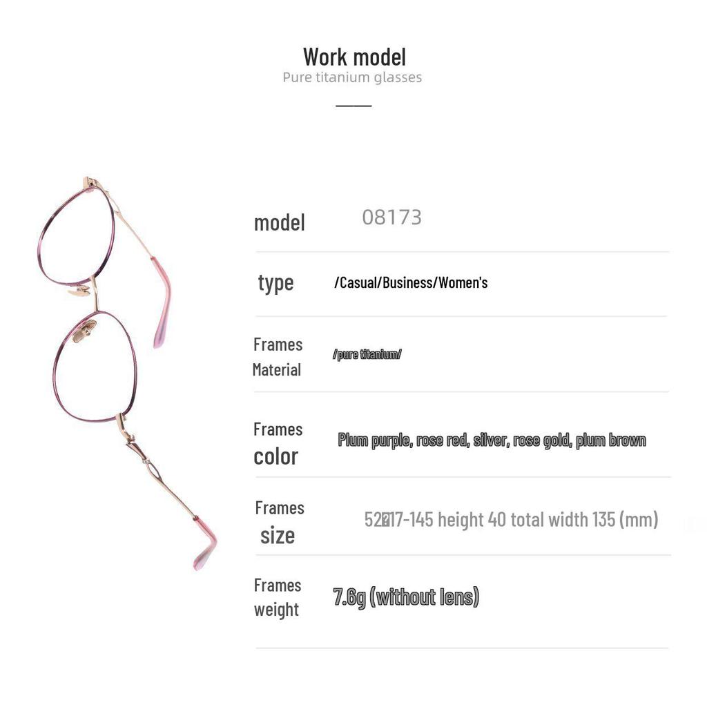 Women's Fashionable Pure Titanium Myopia Eyeglass Frames with Thin Metal Rim, Suitable for Prescription Reading Glasses.
