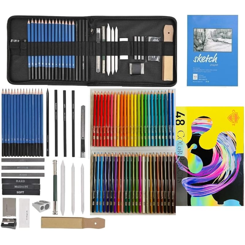 Corslet 83 Pcs Sketch And Color Pencils Set With Zipper Carry Case | Oil-Based Professional Pencil Set For Kids & Adult