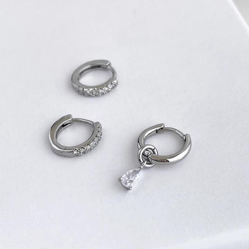 Retro Micro-set Ear Studs with Asymmetrical Drop-shaped Zirconia Small Ear Ring - Two Pairs of Earrings