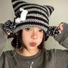Y2K Beanie Hat Women Ins Devil Ear Striped Knitted Wool Cap Autumn Winter Hip-hop Crochet Cute Cat Ears Pointed Pullover Hats