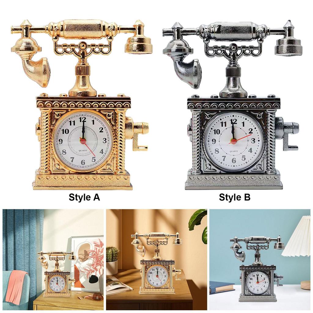 Vintage Telephone Table Clock Statue Decoration Decorative Props 16x5x19cm Plastic Material for Home Office Decor Stylish