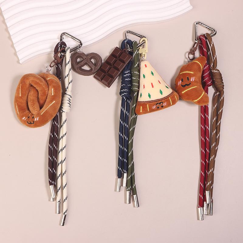 Fun Cartoon Bread Plush Keychain Y2K Trendy Braided Rope Lanyard Keyring Car Key Holder Bag Pendant Backpack Hanging Decoration