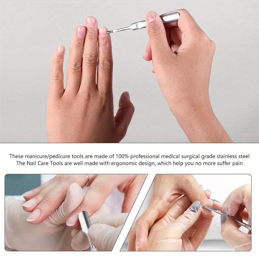 6pcs Stainless Steel Cuticle Remover Set, Precision Manicure & Pedicure Tools, Unscented Nail Care Kit for Polishing &Correction