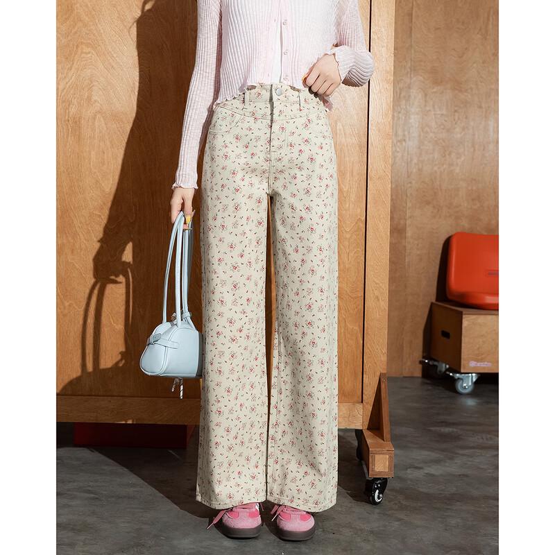 

TonLion Women s Floral Denim Straight-Leg Pants M