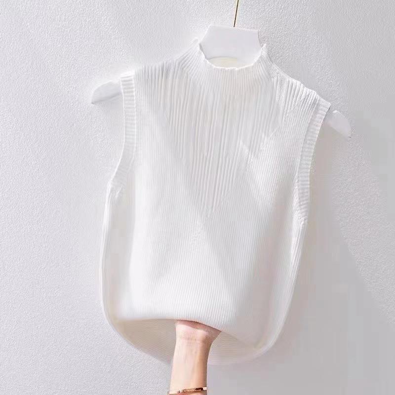 Temperament Semi-high-neck Spring and Autumn Halter Vest Women Wear A Suit with A Knitted Bottom Shirt Sleeveless Top