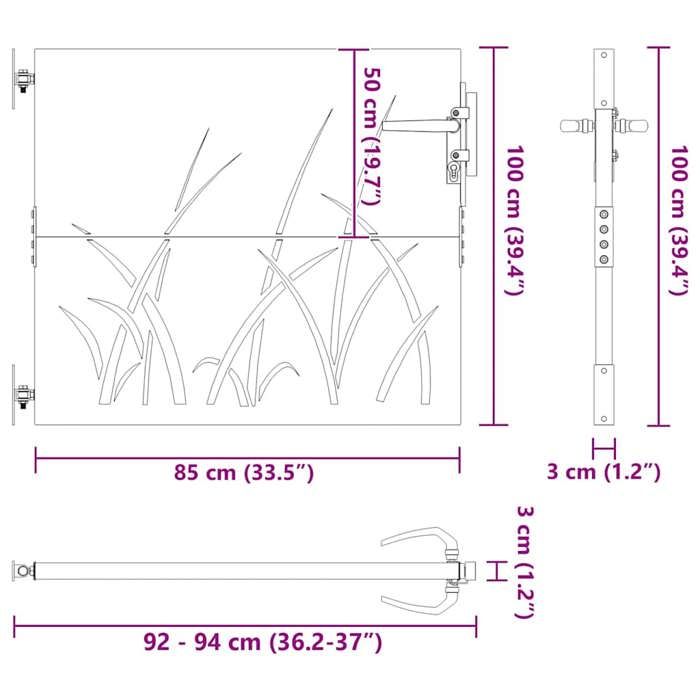 VidaXL Garden Gate 85x100 Cm Corten Steel Grass Design 153221