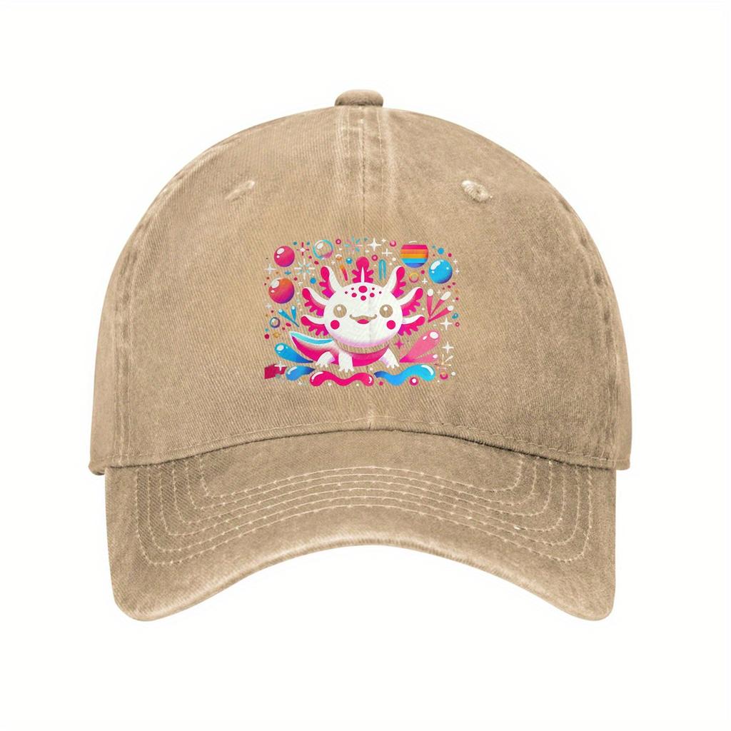 Cute Axolotl Print Baseball Cap Adjustable Cotton Washed Dad Hat Casual for Unisex